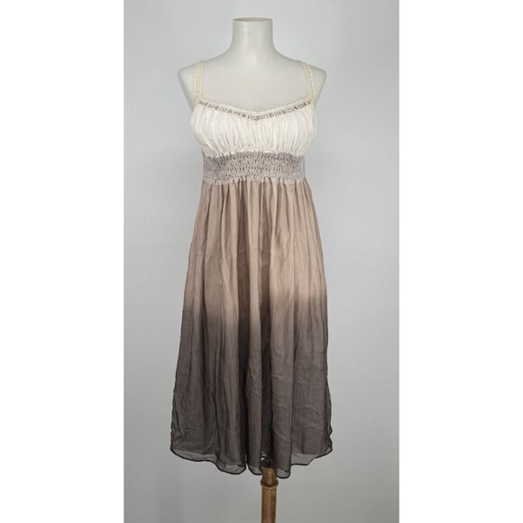 Antonio Milani Y2K Dress Size 4 Cream Ombré Sweetheart Babydoll Silk Peasant - Picture 1 of 11